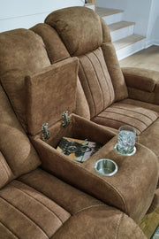 Wolfridge - Power Reclining Loveseat With Console /Adj Hdrst - Brindle - R&R Furniture Gallery (Fountain Valley, CA)