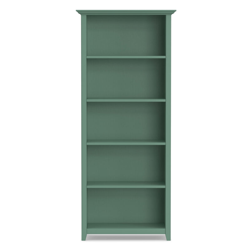 Handcrafted Amherst 5-shelf bookcase by Simpli-Home with wooden shelves and sturdy frame, ideal for home or office storage.