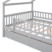DreamHaus house bed with two integrated storage drawers, featuring a cozy house-shaped design and sturdy build for kids' bedroom.