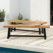 Noble House Cloud outdoor bench with acacia wood frame and slat panel design, featuring a sturdy natural wood finish.