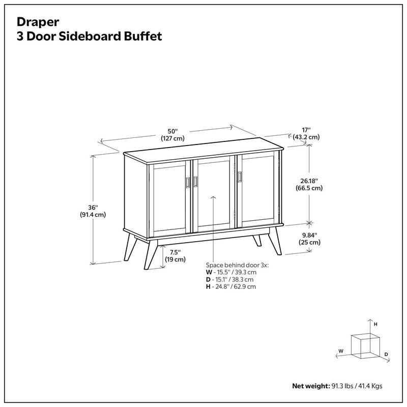 Draper - 3 Door Sideboard Buffet - Brown - R&R Furniture Gallery (Fountain Valley, CA)