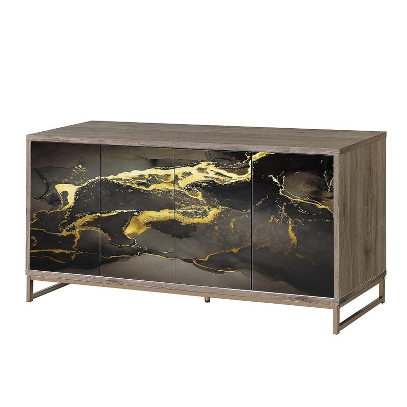 Payo - Console Cabinet - Black Marble Print Oak & Champagne - R&R Furniture Gallery (Fountain Valley, CA)