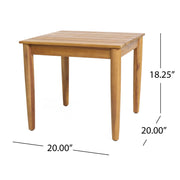 Outdoor square side table with slatted top and wooden frame, teak finish, by Noble House.