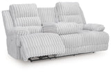 Rhines Falls - Reclining Power Sofa With Drop Down Table - Alloy - R&R Furniture Gallery (Fountain Valley, CA)