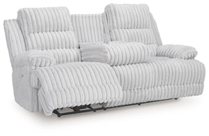 Rhines Falls - Reclining Power Sofa With Drop Down Table - Alloy - R&R Furniture Gallery (Fountain Valley, CA)