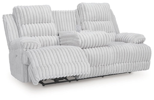 Rhines Falls - Reclining Power Sofa With Drop Down Table - Alloy - R&R Furniture Gallery (Fountain Valley, CA)