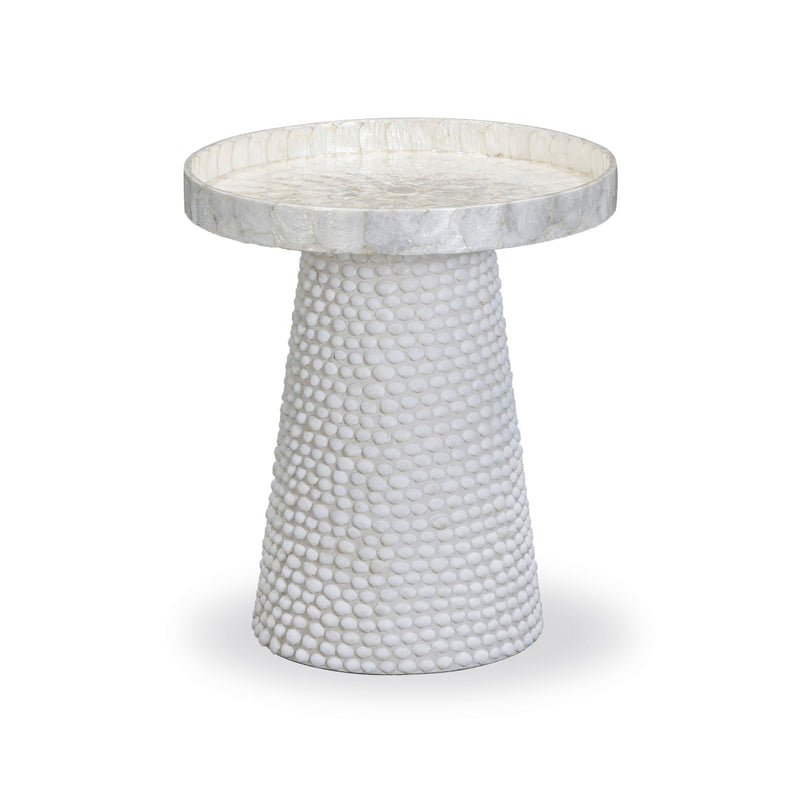 Coast - Seashell Round Side Table - Pearl White - R&R Furniture Gallery (Fountain Valley, CA)