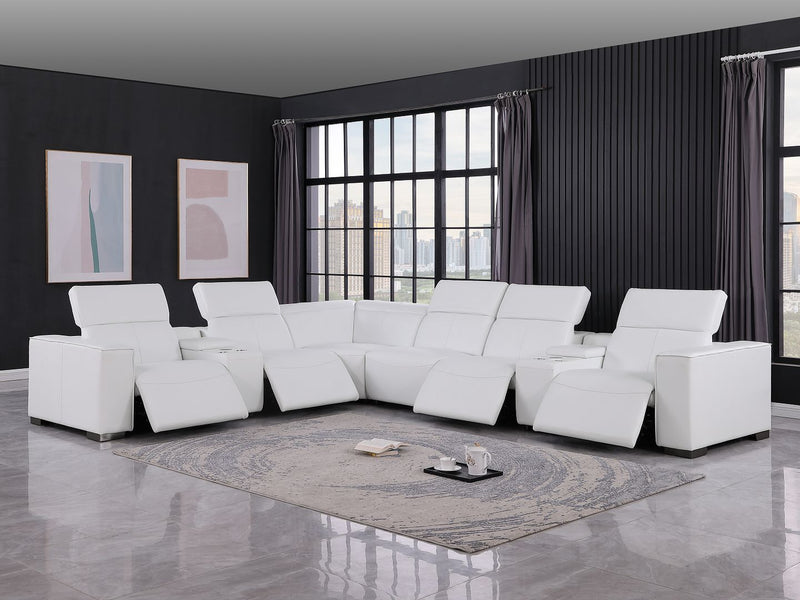 1208 - 8 Piece L Shaped Leather Sectional With 4 Power Recliners & Power Headrests