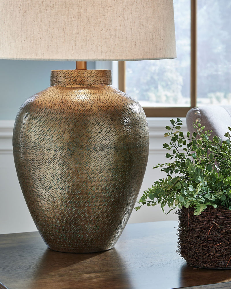Madney - Metal Table Lamp - Antique Gold Finish - R&R Furniture Gallery (Fountain Valley, CA)