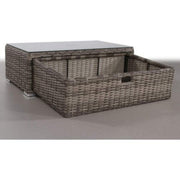 Gray glass outdoor coffee table from LSI Patio Furniture, featuring a modern design and sturdy outdoor-ready construction.