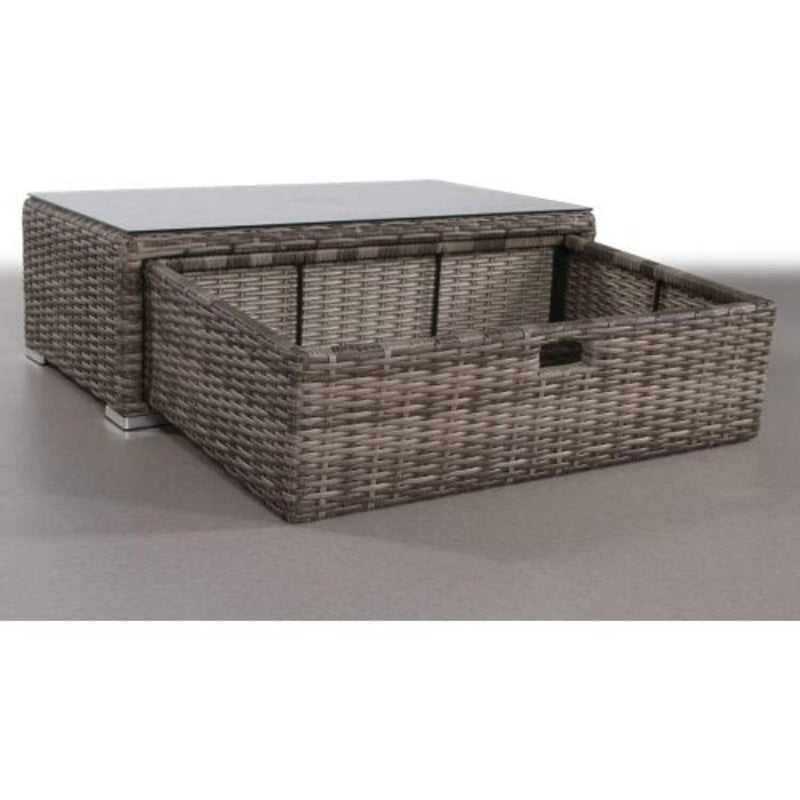Gray glass outdoor coffee table from LSI Patio Furniture, featuring a modern design and sturdy outdoor-ready construction.