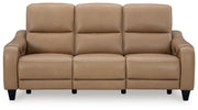 Ashley Mosswell power reclining sofa with adjustable headrests in toffee fabric, showcasing comfortable seating and modern design.