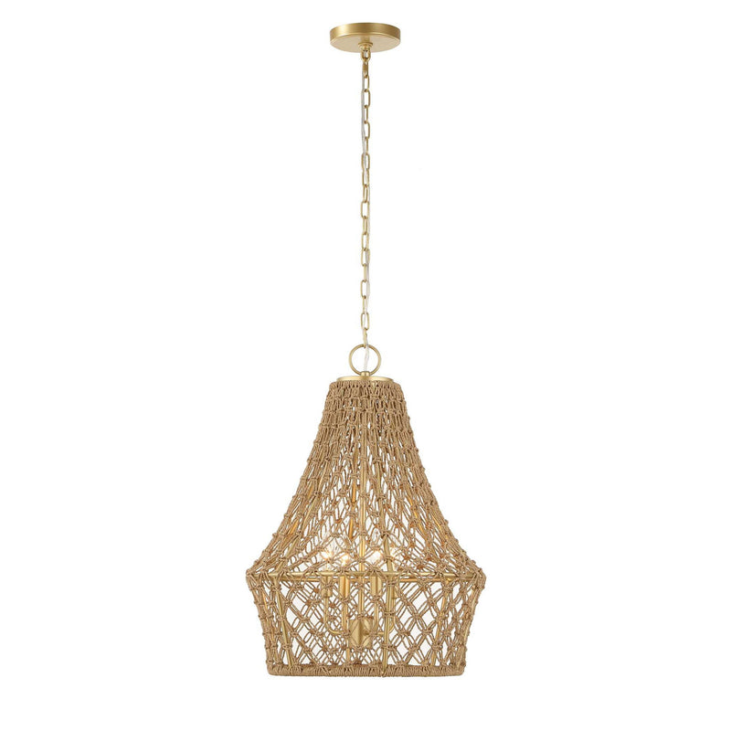 Macrame - 4 Light Rope Pendant - Light Brown
