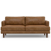Livingston upholstered stationary sofa by Simpli-Home with plush cushions and neutral fabric, perfect for a cozy living room.