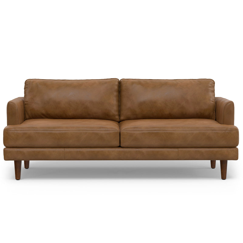 Livingston upholstered stationary sofa by Simpli-Home with plush cushions and neutral fabric, perfect for a cozy living room.