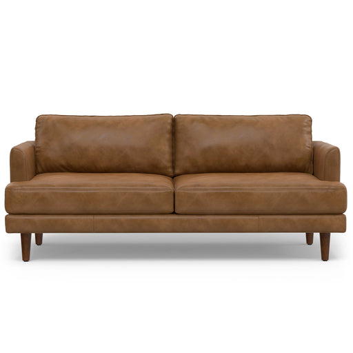 Livingston upholstered stationary sofa by Simpli-Home with plush cushions and neutral fabric, perfect for a cozy living room.