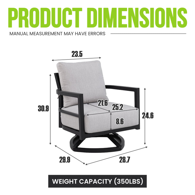 Life Outside outdoor swivel lounge chair with Sunbrella cushion, weather-resistant Ember Black finish, featuring a modern design and swivel base.