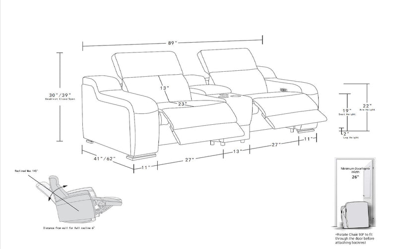 1116 - 8-Piece Modular Power Reclining Sofa, Loveseat & Chair Set In With 5 Power Recliners & Power Headrests