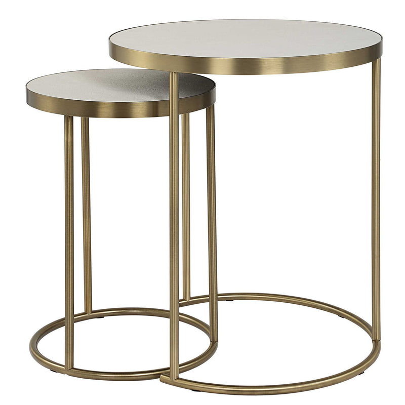 Uttermost Aragon nesting accent tables set of 2 with sleek modern design and wooden finish, ideal for living room or entryway decor.