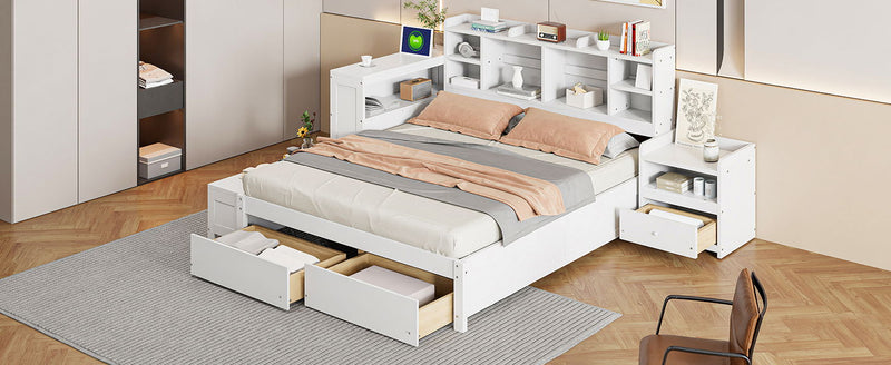Platform Bed With Multi Functional Storage Space, Nightstand, 2 Drawers, USB Ports And Desk - R&R Furniture Gallery (Fountain Valley, CA)
