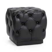Midnight Raven square upholstered ottoman by Classic Home featuring plush fabric and modern design.