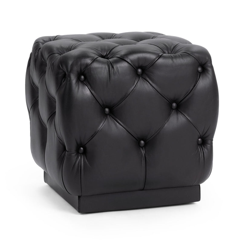Midnight Raven square upholstered ottoman by Classic Home featuring plush fabric and modern design.