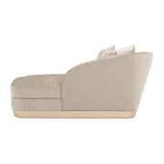Michael Amini La Rachelle chaise with elegant upholstered fabric and wooden legs, showcasing a stylish and comfortable seating design.