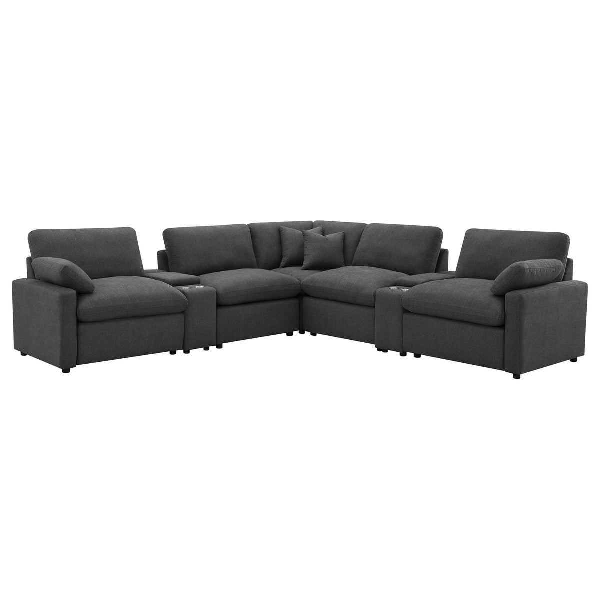 Modular Power Reclining With Lift Top Consoles, 7 Piece Configuration - Dark Gray