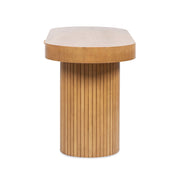 Jennifer Taylor Home Jesse single drawer fluted oval console desk in honey brown, showcasing smooth wood finish and elegant design.