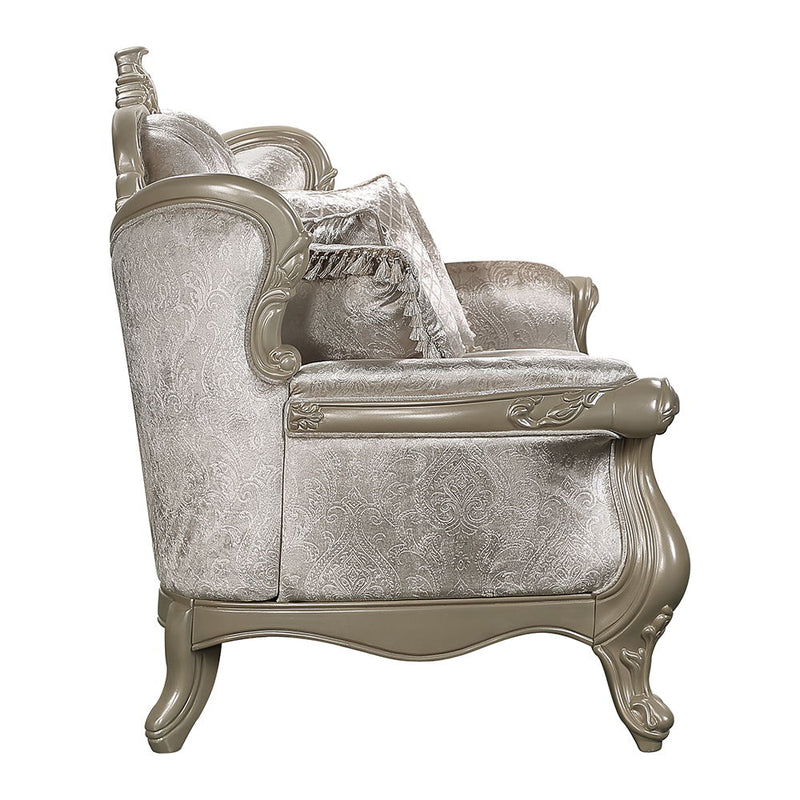 Libertee - Sofa With 5 Pillows - Beige Fabric & Champagne - R&R Furniture Gallery (Fountain Valley, CA)