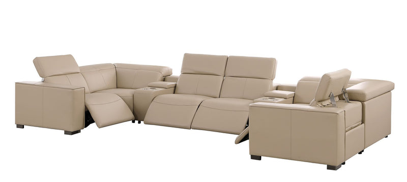 1208 - 8 Piece U Shaped Leather Sectional With 4 Power Recliners & Power Headrests