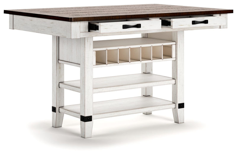 Valebeck - 5 Pc. - Counter Table With Wine Rack, 4 Swivel Stools - White / Brown - R&R Furniture Gallery (Fountain Valley, CA)