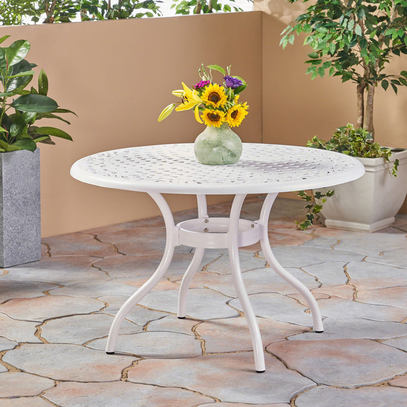Tranquilius - Outdoor Round Dining Table With Lattice Tabletop, Umbrella Hole And Curved Legs - R&R Furniture Gallery (Fountain Valley, CA)