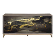 Payo - Console Cabinet - Black Marble Print Oak & Champagne - R&R Furniture Gallery (Fountain Valley, CA)