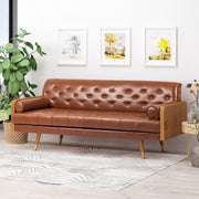 Adelaide - Mid Century Modern Tufted Sofa With Rolled Accent Pillows - Light Brown - R&R Furniture Gallery (Fountain Valley, CA)