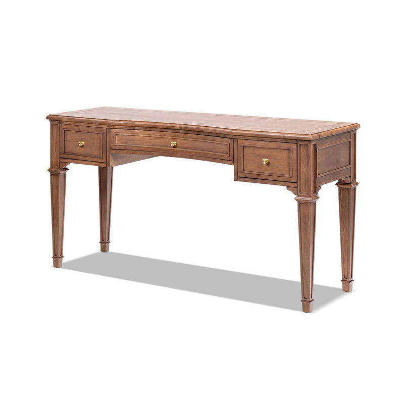 Jennifer Taylor Home Dauphin 3 Drawer Brown Executive Desk with sleek wood finish and spacious surface for office workspace.
