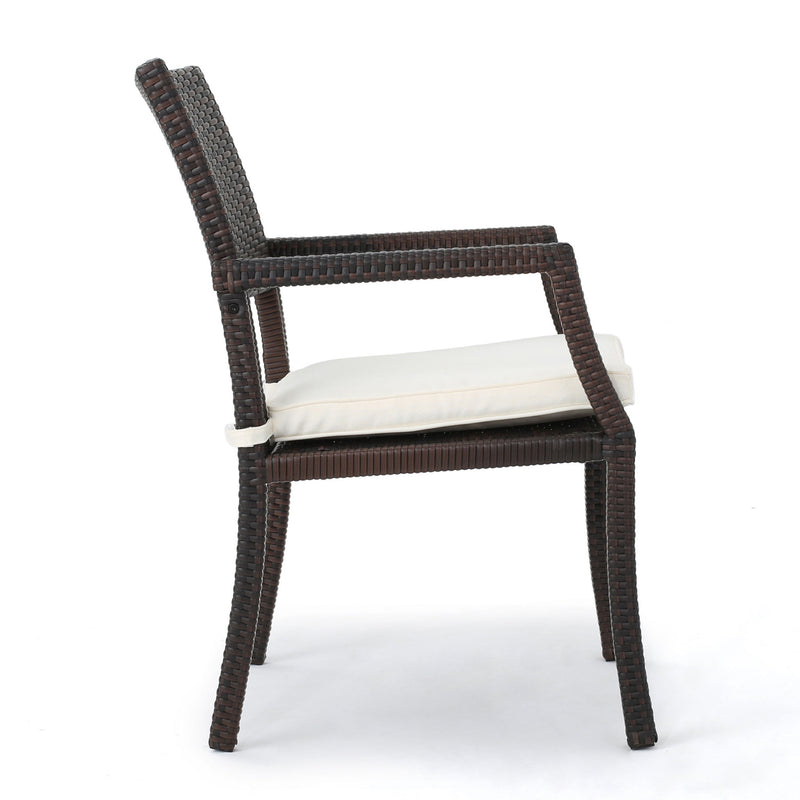 Outdoor Wicker Dining Chair With Water Resistant Cushions (Set of 2) - White / Brown - R&R Furniture Gallery (Fountain Valley, CA)