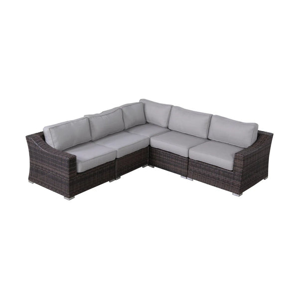 5 Piece Rattan Wicker Sectional Patio Set With Comfortable Cushions - Brown Mix / Gray