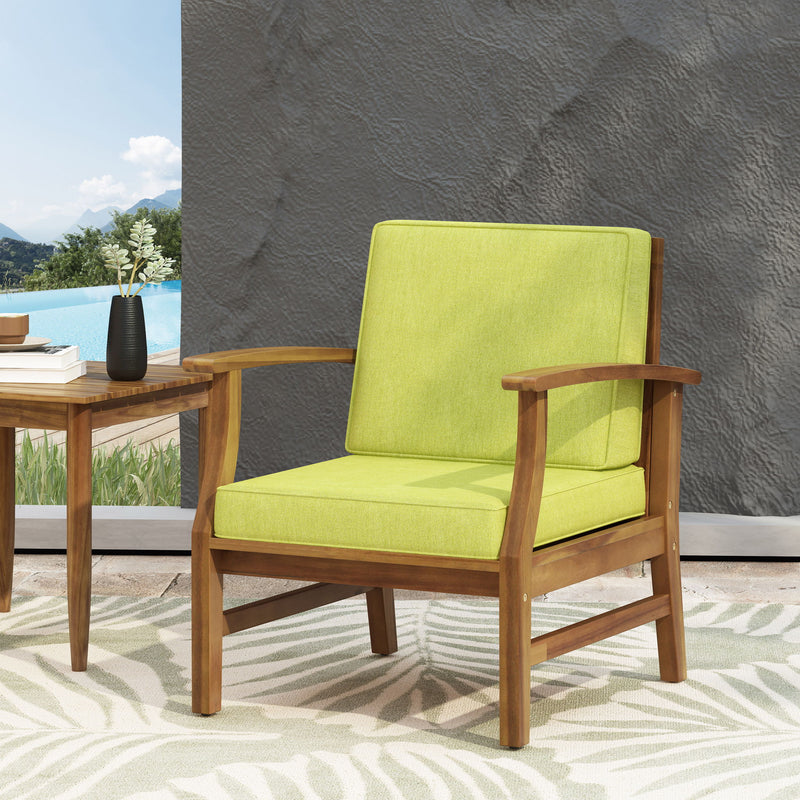 Contemporary Noble House Perla arm chair with water-resistant cushion in neutral fabric, modern design for stylish living spaces.