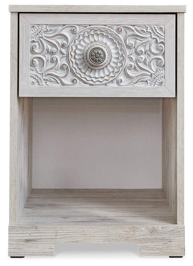Paxberry - One Drawer Night Stand - Open Cubby - Whitewash - R&R Furniture Gallery (Fountain Valley, CA)