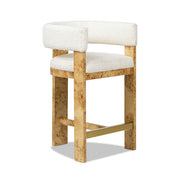 Vavona - Burl Upholstered Barrel Back Counter Height Bar Stool - Polar Off White - R&R Furniture Gallery (Fountain Valley, CA)