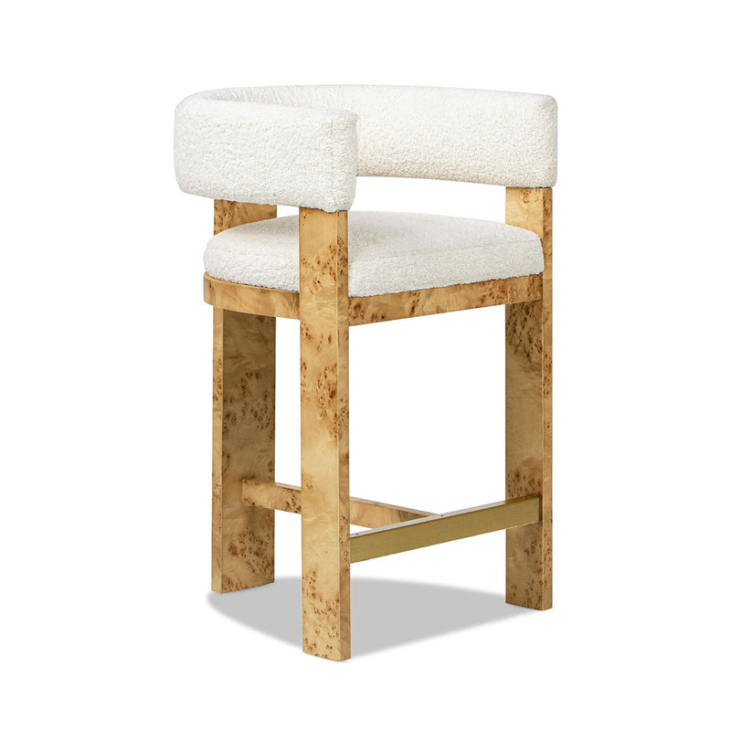 Vavona - Burl Upholstered Barrel Back Counter Height Bar Stool - Polar Off White - R&R Furniture Gallery (Fountain Valley, CA)