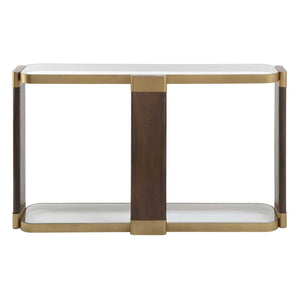 Ryles - Glass Console Table - Brass / Brown / Woodtone