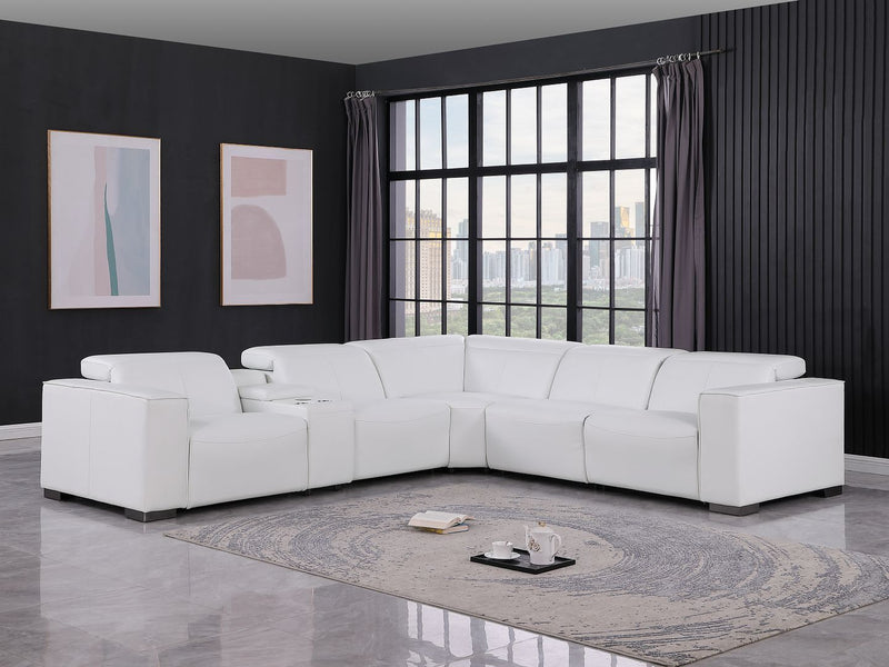 1208 - 6-Piece L-Shaped Leather Reclining Sectional With 3 Power Recliners - R&R Furniture Gallery (Fountain Valley, CA)