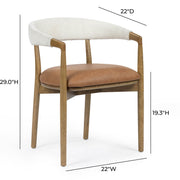 TOV Furniture Vina dining side chair with cognac leather seat and cream fabric back, modern design for dining room decor