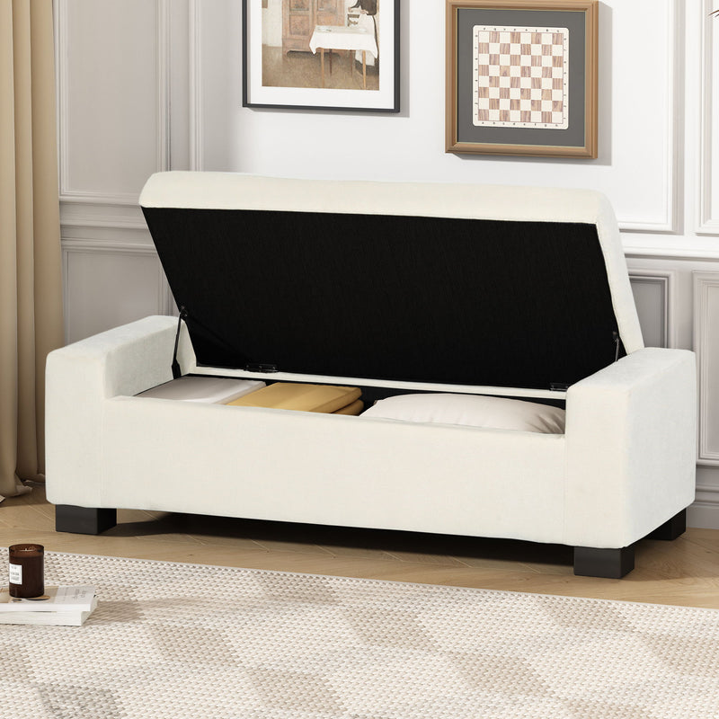 Noble House textured fabric ottoman bench with hinged lid, soft upholstery and sturdy design for versatile living room seating.