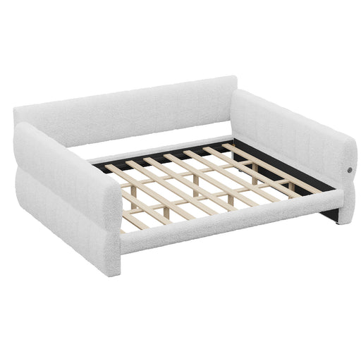 Dreamland upholstered storage platform bed with USB charging ports, featuring a padded headboard and modern design.