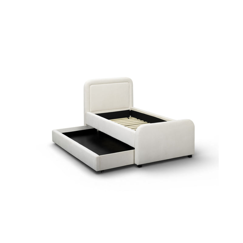 TOV Furniture Briella trundle bed with wooden frame and mattress, featuring a sleek modern design suitable for a guest room or kids' bedroom.