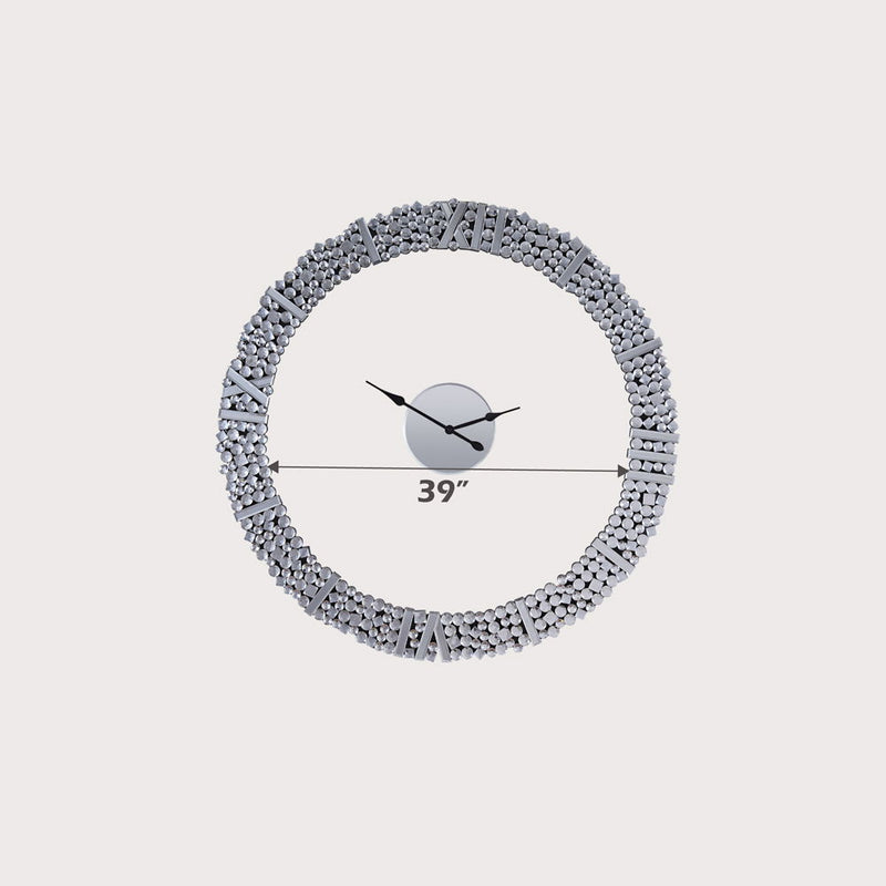 Kachina - 39" Wall Clock - Mirrored & Faux Gems - R&R Furniture Gallery (Fountain Valley, CA)