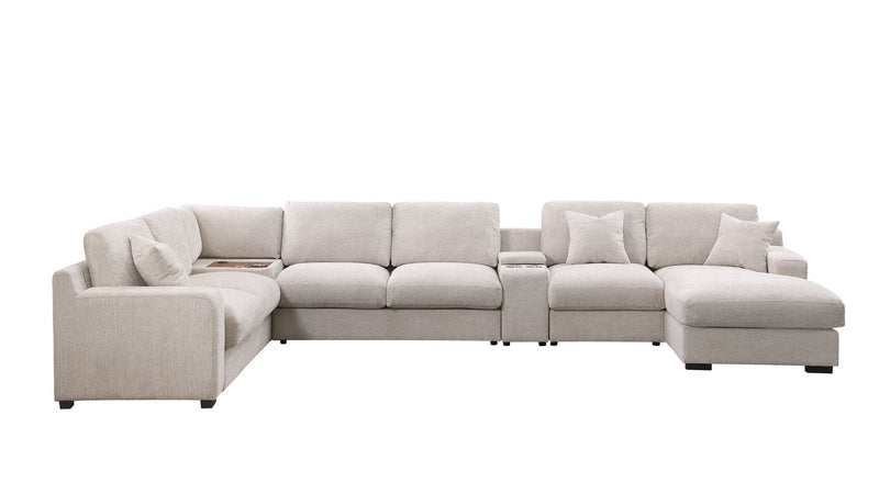 Celine - Fabric Corner Sectional Sofa With Right-Facing Chaise, Cupholders, And Charging Ports - R&R Furniture Gallery (Fountain Valley, CA)